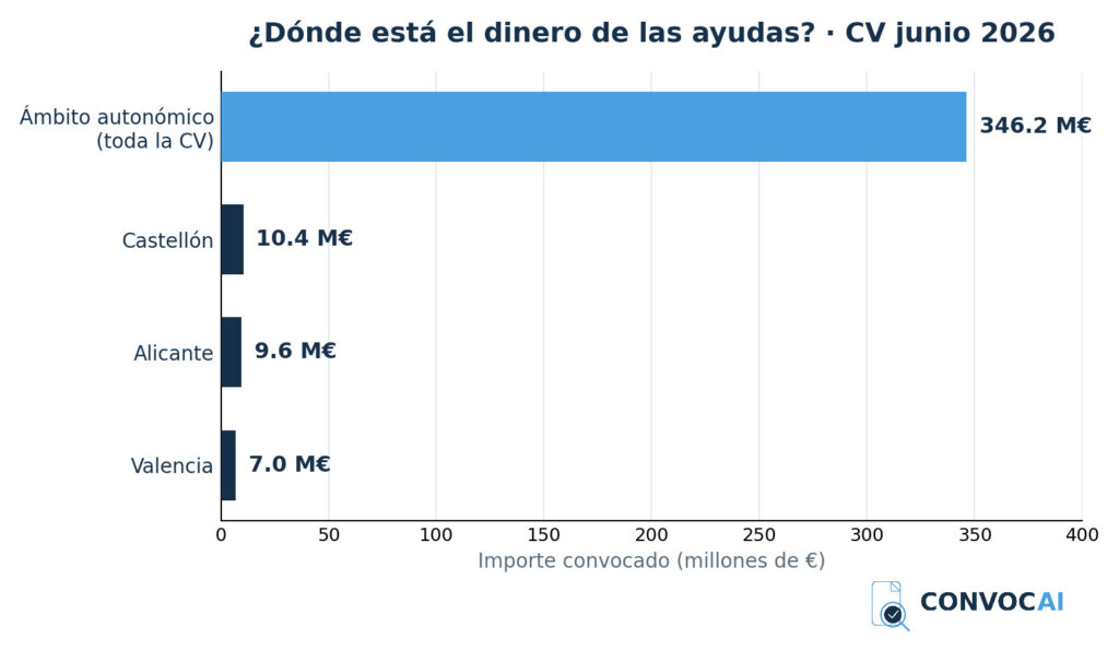 Importe de las subvenciones en la Comunidad Valenciana en junio de 2026 por ámbito